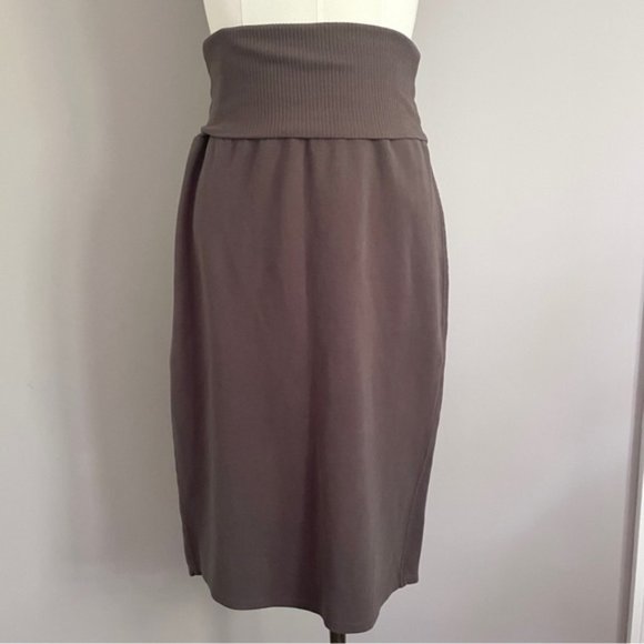 James Perse Brown Cotton Stretch Knit Fold Waistband Pull-on Midi Skirt  - 2/M - Picture 2 of 10
